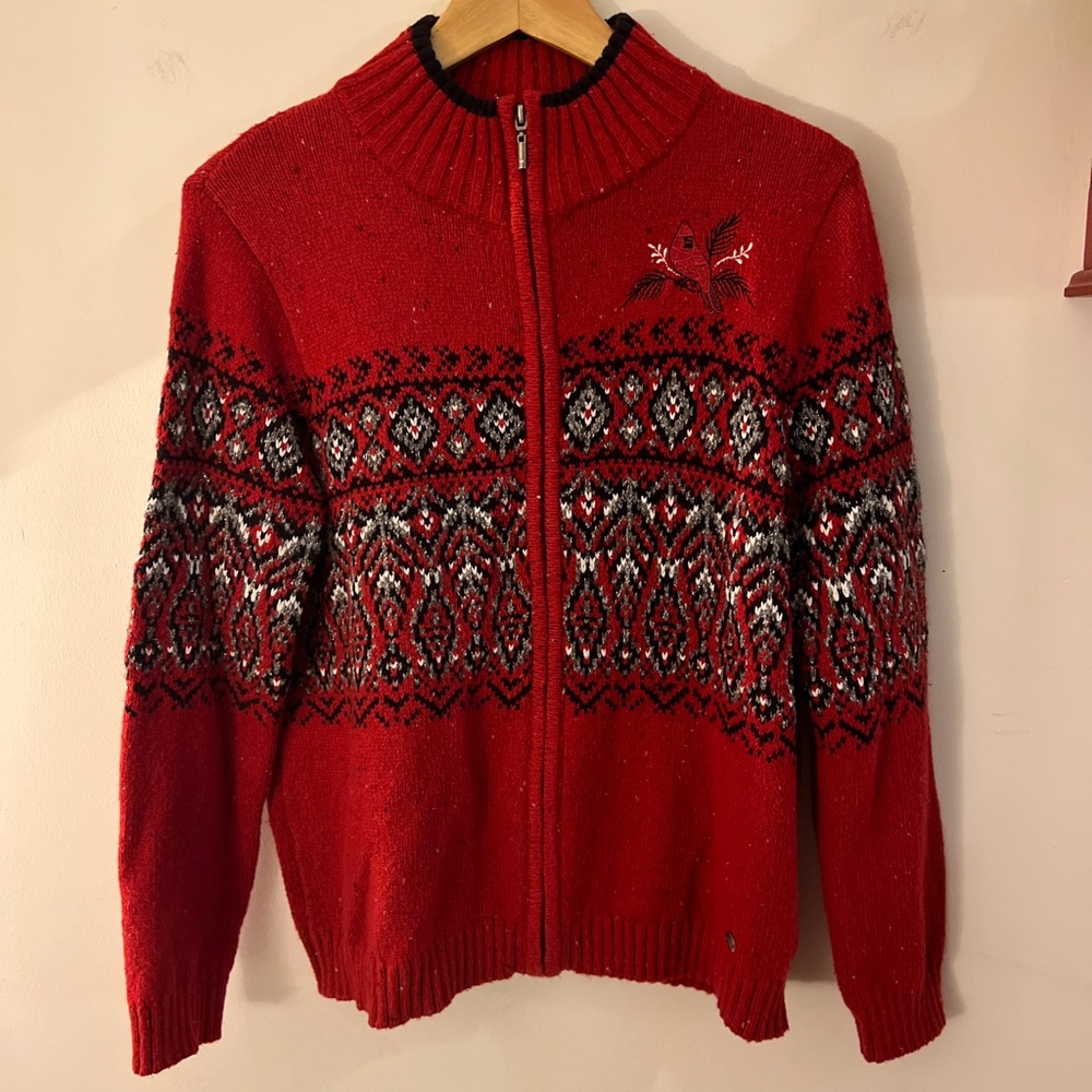 Northern Reflections Cardinal Red Patterned Women's Sweater M Petite